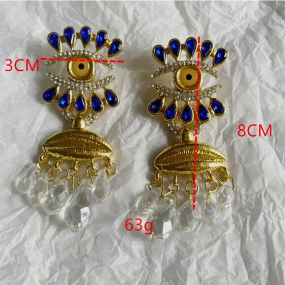 Schiaparelli Inspired Statement Earrings Gold Tone Runway Long Big - Picture 3 of 9